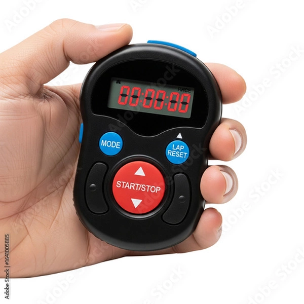Fototapeta hand holding a digital stopwatch on Isolated transparent background png. generated with AI
