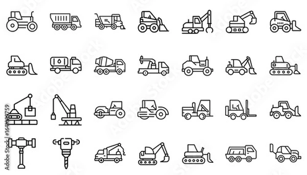 Fototapeta Set of minimalist construction equipment icons on a white background