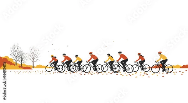 Fototapeta Fall Cycling Expedition: A Group Adventure Amidst Autumn Foliage Splendor