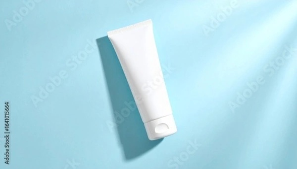 Obraz White Cosmetic Tube on Light Blue Background with Shadows