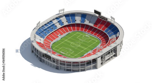 Fototapeta Detailed 3D vector model of a Groupama stadium presented in an isometric projection, isolated on a white background.