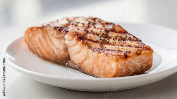 Fototapeta 美しい焼き目がついたふっくらした焼き鮭をシンプルに盛り付けた