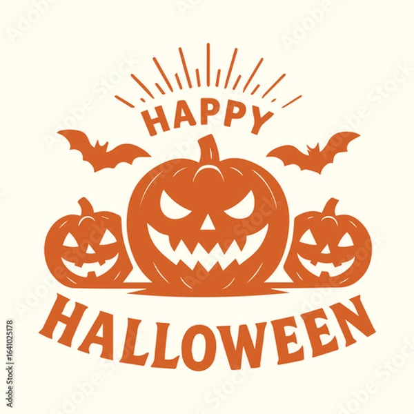 Fototapeta Happy halloween with jack o lanterns and bats