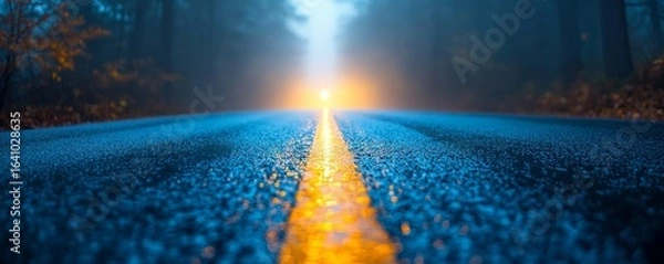 Fototapeta Fog in a spooky forest illuminated by moonlight, adding an ethereal and ghostly element to the scene with abstract bokeh effects, Generative AI