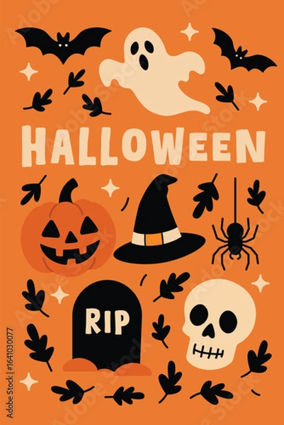 Obraz Halloween postcard banner template with different elements