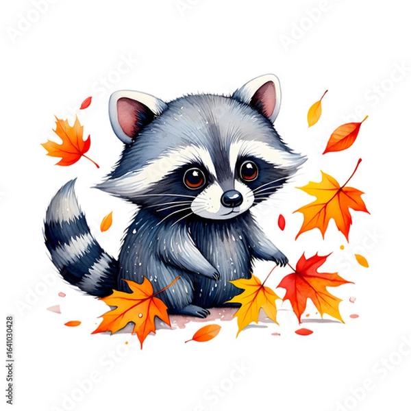 Fototapeta Autumn Raccoon Illustration A Charming Fall Character Design on transparent background