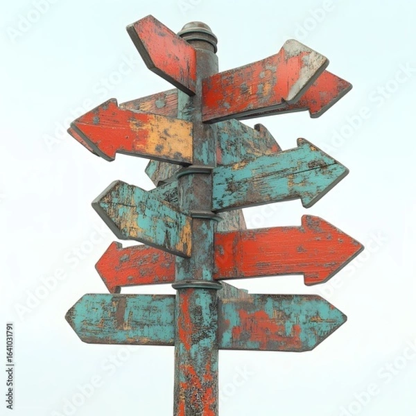 Obraz Weathered Wooden Signpost with Multiple Directions