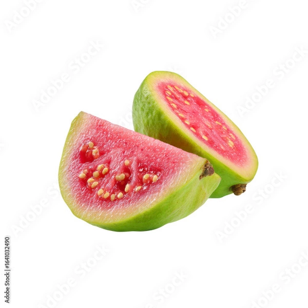 Fototapeta Two Slices of Fresh Red Guava Fruit Isolated on Black Background