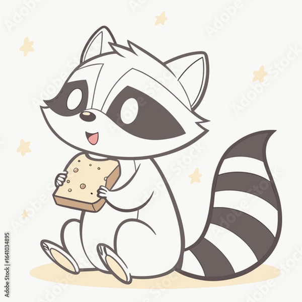 Fototapeta Minimalist Cute Raccoon with Crumbs and Happy Expression
