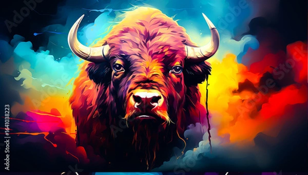 Fototapeta Colorful painting of a wild buffalo
