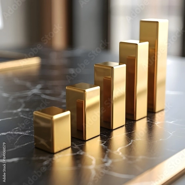 Obraz Ascending Gold Bar Graph on Black Marble: Luxury Business Growth Concept