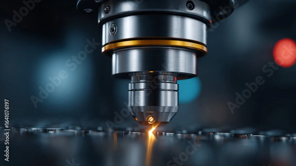 Obraz Precision Machining: A close-up view of a sophisticated CNC machine in operation, emitting a bright spark during a finely-tuned industrial process. 