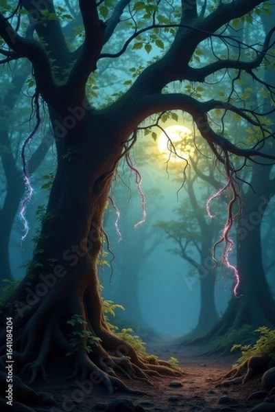Fototapeta Enchanted Forest Path Illuminated by a Mystical Moonbeam