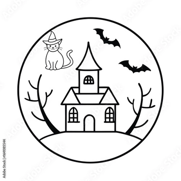 Fototapeta  Minimal Halloween Haunted House Vector Line Art