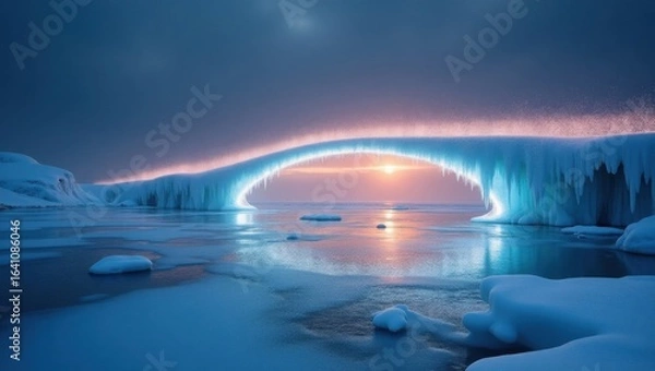 Fototapeta Arctic archway shimmering with aurora light over icy sea