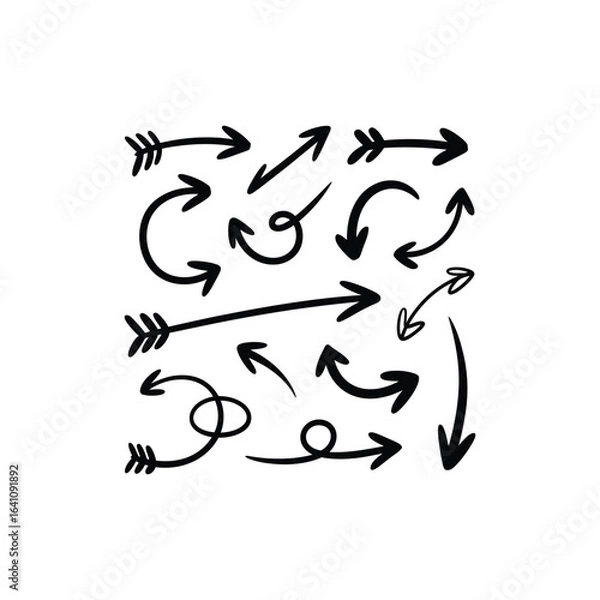 Obraz Collection of hand drawn black arrows on a white background