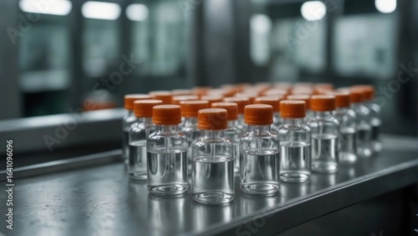 Obraz Pharmaceutical vials ready for distribution in modern laboratory setting. Generative AI