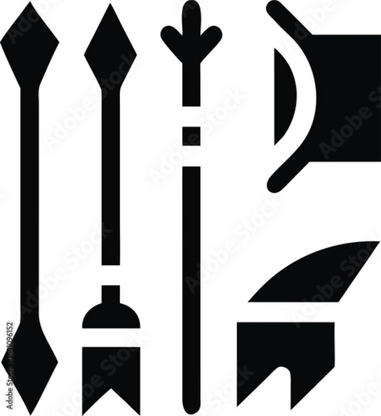Fototapeta A vector illustration set of black gardening tools silhouettes, symbols, and work equipment