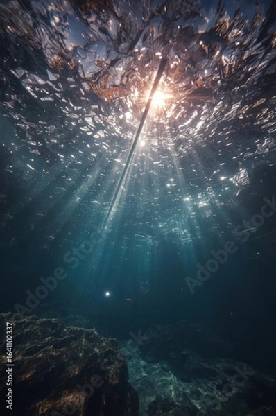 Fototapeta Sunlight Streams Through the Deep Blue Ocean Waters