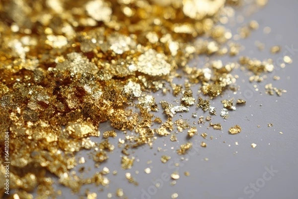 Fototapeta Glistening gold particles illuminate sophisticated backdrop for upscale branding, wedding stationery, promotional events, and elite advertising campaigns. Ideal for discerning design aficionados