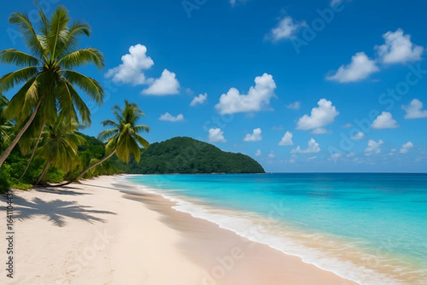 Fototapeta tropical beach with coconut palm trees