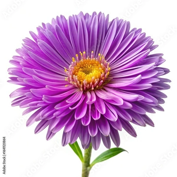 Fototapeta Close up of a striking purple aster flower with yellow center