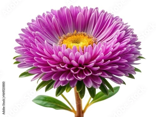 Fototapeta Magnificent purple aster flower in full bloom isolated on white background