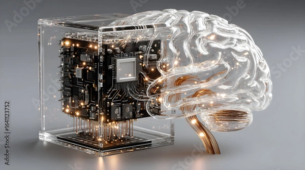 Fototapeta Futuristic AI brain design showcasing neural connections and data flow patterns - Perfect for illustrating advanced technology, data science, innovation, and deep learning in artificial intelligence r