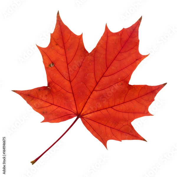 Fototapeta Single autumn leaf isolated - Vibrant red maple leaf in autumn splendor
