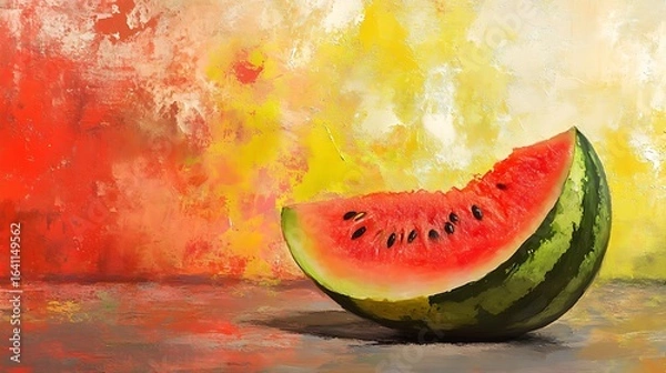Fototapeta Watermelon slice on gray background. Minimal summer food concept.