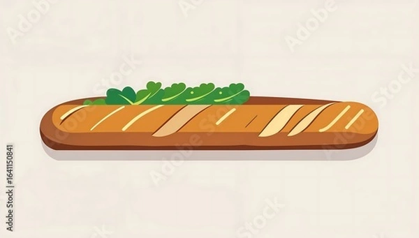 Fototapeta Minimalist flat vector baguette icon, simple long rectangle, minimal cuts.