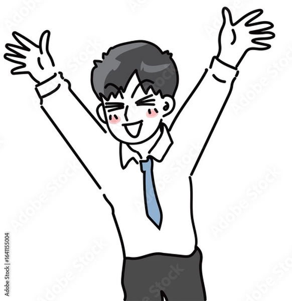 Fototapeta 手を振ってはしゃぐ若手社員のベクターイラスト