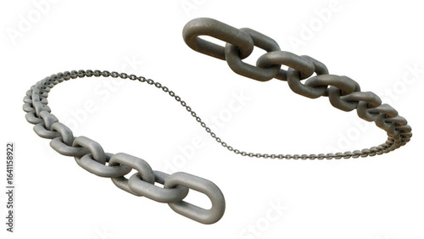 Fototapeta Curved Metal Chain Isolated on White Background for Industrial and Design Use