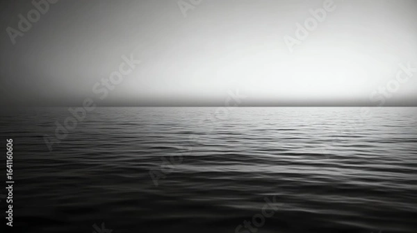 Fototapeta A monochrome image of a calm ocean under a gradient sky, creating a minimalist and serene atmosphere.