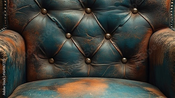 Fototapeta Vintage Leather Armchair with Button Tufting and Distressed Finish
