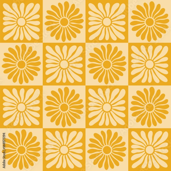 Obraz Pattern Sun Summer Abstract Retro Beach. Modern seamless print with sunshine and abstract florals. Ideal for summer branding, event graphics, and fashion accessories. Boho Sun Abstract Bg.