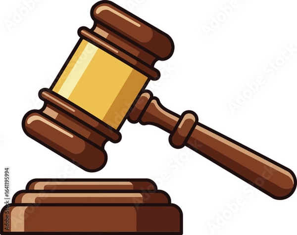 Fototapeta Judge gavel with wooden handle and base symbolizing justice and law enforcement concept vector illustration