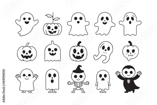Fototapeta Vector art of cute halloween characters isolated on white background