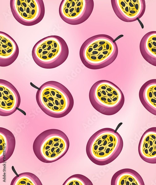 Fototapeta Passion fruit pattern on a light pink background.