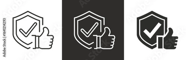 Fototapeta flat and linear set icons, best safety icon, like with shield, secured simple symbols on white and black background - editable stroke vector illustration.eps