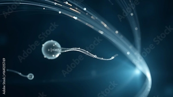 Fototapeta Quantum sperm cells navigating warped spacetime, their trails defying gravitational laws.