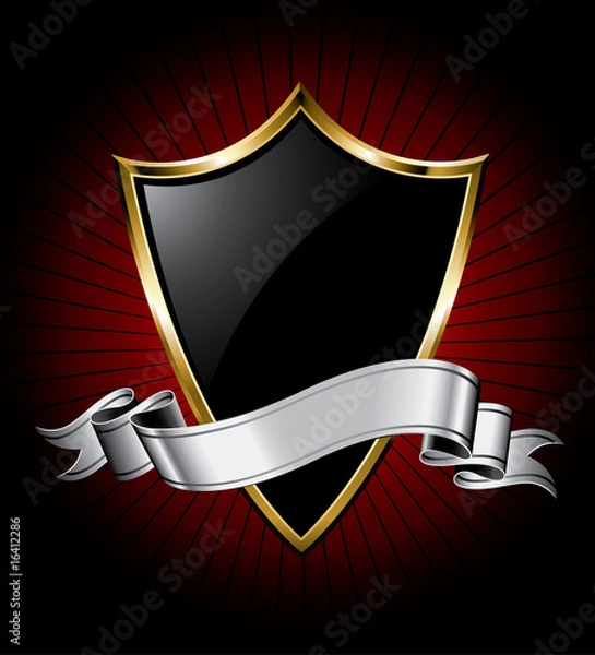 Obraz Black Shield and Silver Ribbon