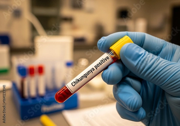 Obraz Positive chikungunya test sample held in laboratory environment