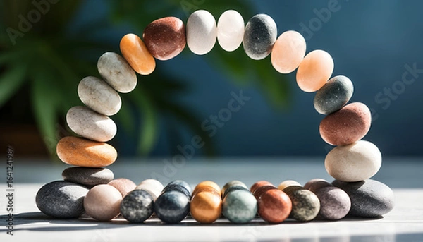 Fototapeta Colorful Balanced Pebbles Arch Symbolizing Harmony and Tranquility