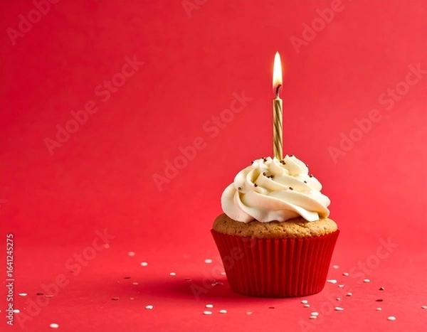 Obraz Birthday cupcake on red background