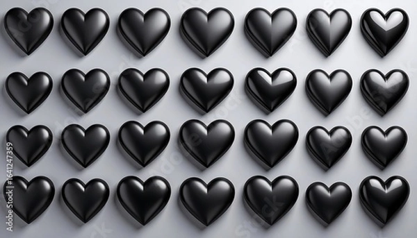 Obraz Black hearts on light gray background
