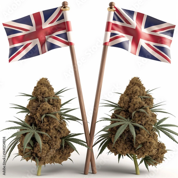 Obraz Union Jack Flags and Cannabis Buds
