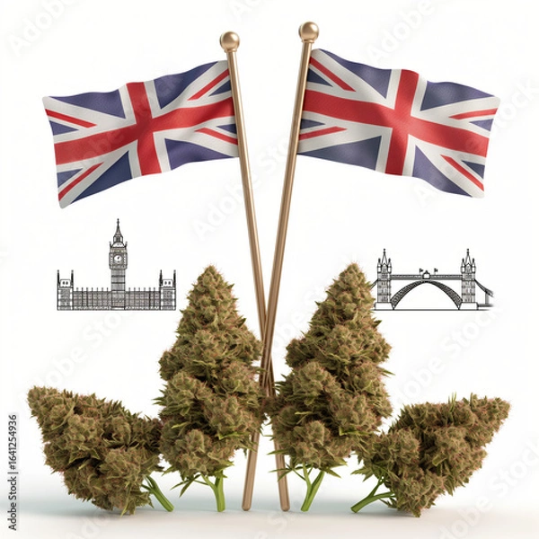 Obraz Union Jack Flags and Cannabis Buds