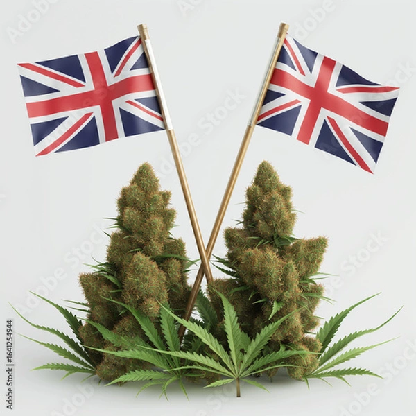 Obraz Union Jack Flags and Cannabis Buds