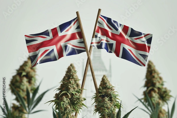 Obraz Union Jack Flags and Cannabis Buds